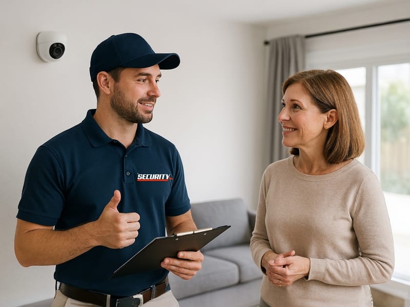 ET Security technician training customer on new security system