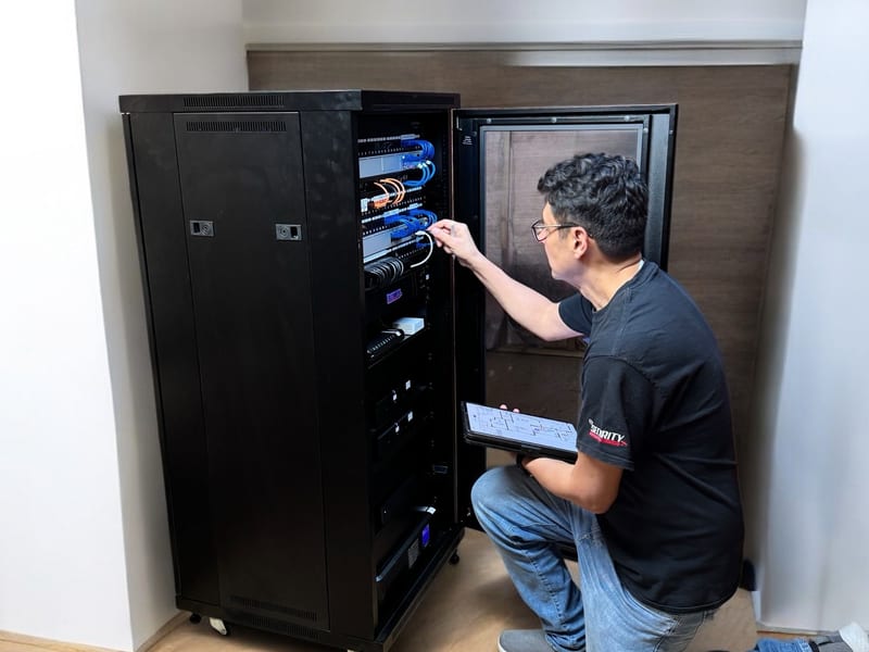 ET Security IT support technician documenting system installation photos and equipment details